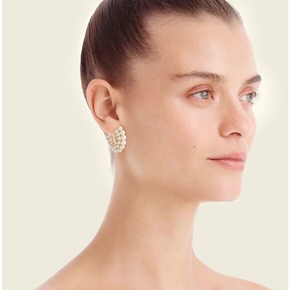 NEW J. Crew Layered Mini Pearl Cluster Hoops - Picture 3 of 7